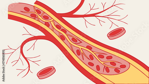 Cross-section of artery with blood cells medical illustration healthcare anatomy biology science education vascular system blood vessel circulatory system red blood cells vein capilla.
