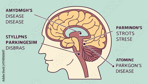 Diagram of the human brain illustrating neurological structures and conditions.