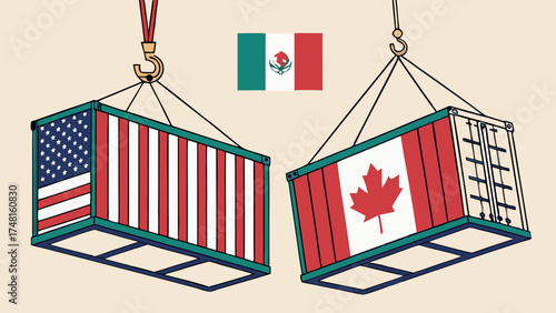 International Trade Shipping Containers Global Logistics Cargo Transport Crane Lifting Import Export North America Freight Business Commerce Supply Chain International Relations Globa.