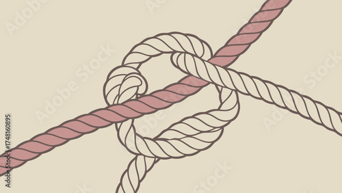 Intertwined Rope Knot Nautical Design Element Twisted Cord Pattern Graphic Illustration.