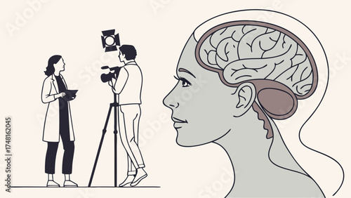 Filming a Person with Visible Brain Illustration Medical Science Psychology Concept.