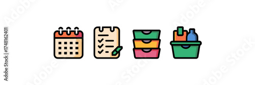 Flat home organization icon sheet on white background – Great for minimalist lifestyle branding, planning visuals, or digital organization content