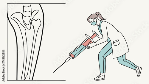 Medical professional administering injection bone x-ray healthcare treatment illustration.