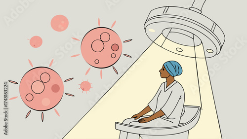 Medical Treatment Cancer Cells Radiation Therapy Healthcare Patient Illness Disease Treatment Clinic Hospital Medical Illustration Vector Graphic Health Medicine Oncology Radiology.