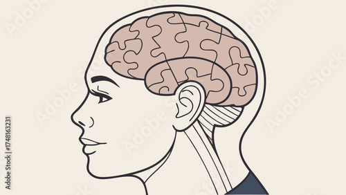 Head Profile with Puzzle Brain Illustration Mind Thinking Problem Solving Jigsaw Concept Art Psychology Neurology Mental Health Brainpower Intelligence Cognition Idea Creativity Inn.