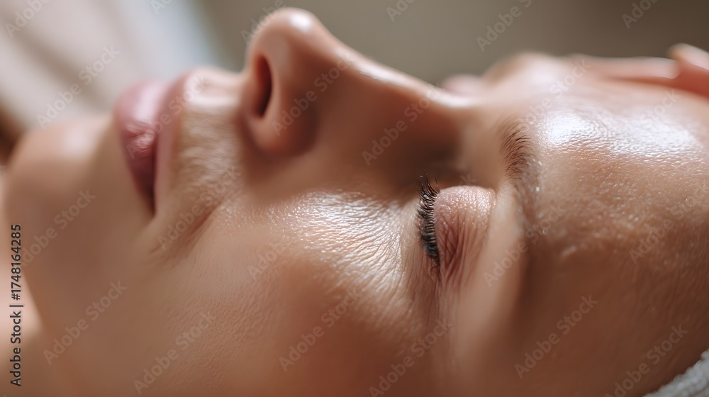 Naklejka premium selfcare. Close-up of a relaxing facial spa treatment with gentle ambient lighting. lifestyle magazines, social media lookbooks, designed for lifestyle magazines and social media content.
