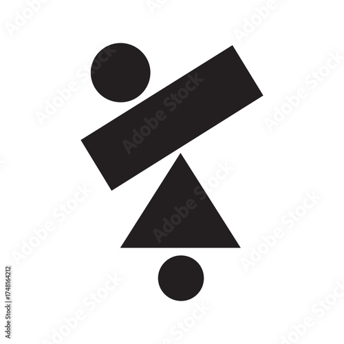 Precarious balance of stacked geometric shapes. Abstract conceptual illustration of stability, risk, and equilibrium.
