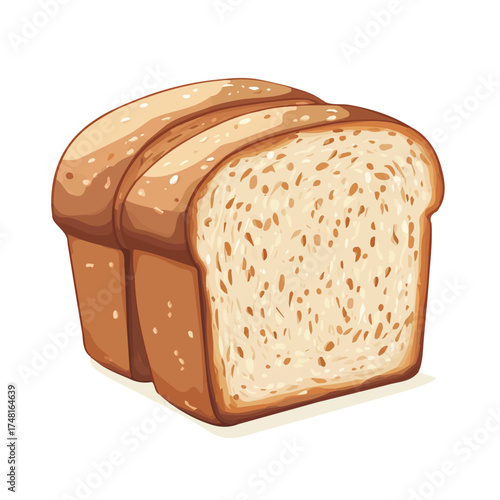 2D flat vector illustration of a Whole Wheat Bread, designed in a modern minimal style and isolated on a white background.
