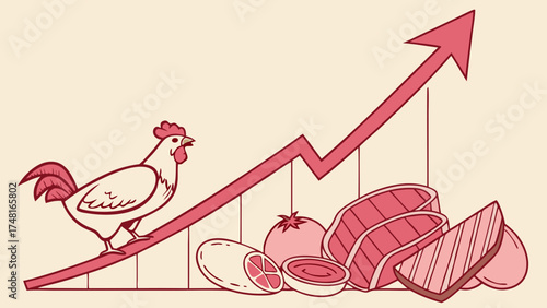 Rising Food Prices Chicken Meat and Produce Cost Increase Graph Illustration.