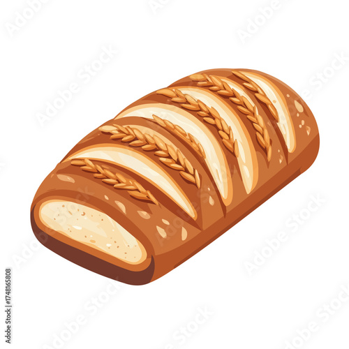 Whole Wheat Bread, 2D flat vector illustration isolated on a plain white background.