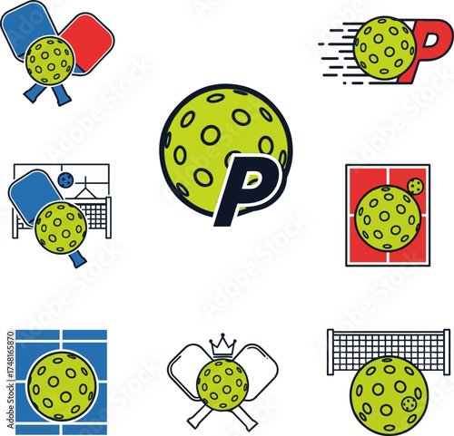 Isolated a kinds of deferent pickleball vector illustration, icon ball sport, ball with holes, pickle sport, logo vector art with white background.