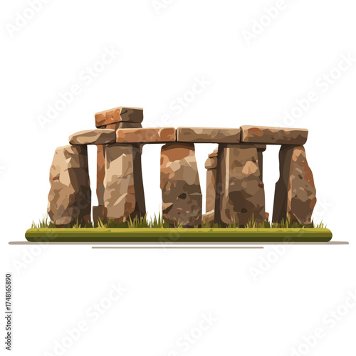 Stonehenge, 2D flat vector illustration, designed in a modern minimal style on a white background.