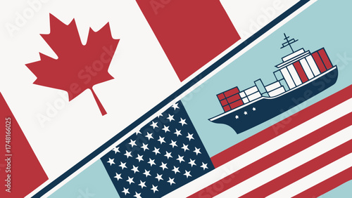 International Trade Cargo Ship Global Logistics Import Export Freight Shipping Business Commerce Transportation Red White Blue North American Trade Container Ship Maritime Ocean Frei.