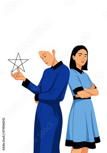 Diverse Women Contemplating Star and Confident Stance Vector