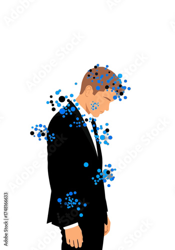 Stressed Businessman Overwhelmed by Information Overload Flat Vector