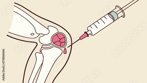 Knee Joint Injection Medical Illustration Syringe Healthcare Treatment Pain Relief Anatomy Diagram Medical Procedure Healthcare Concept Bone Cartilage Joint Pain Arthritis Synovial F.
