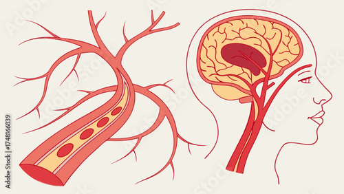Medical Illustration Blood Vessels and Brain Circulation Diagram Anatomy Chart Healthcare Education.