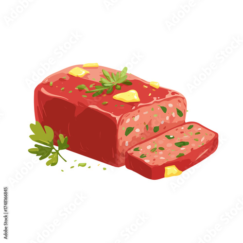 Meatloaf, 2D flat vector illustration isolated on a plain white background.