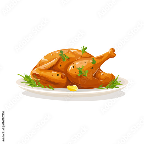 Jerk Chicken, 2D flat vector illustration isolated on a plain white background.