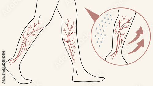 Medical illustration of leg veins and blood circulation system.