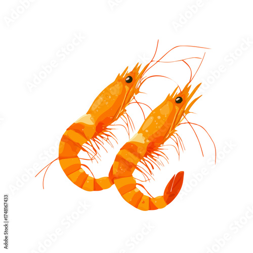 Flat 2D vector illustration of Grilled Shrimp in a simple and modern style, on a white background.