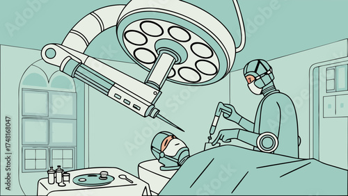Medical procedure robotic surgery operating room surgeon patient healthcare technology futuristic medicine medical illustration medical equipment surgery scene operating theater medic.
