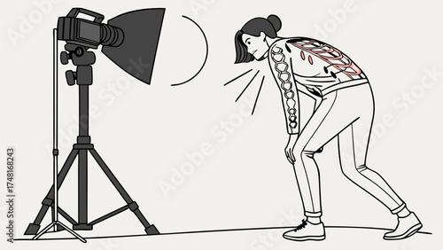Studio Photography Setup with Model Posing for Lighting.