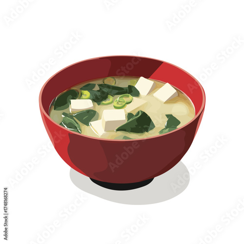 Flat 2D vector illustration of Miso Soup in a simple and modern style, on a white background.