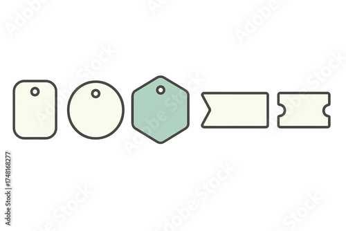 Set of blank price tags, labels, and banners in various geometric shapes
