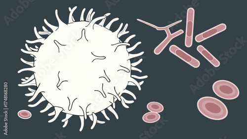 Microscopic illustration of cells and bacteria medical science background healthcare biology research vector graphic.