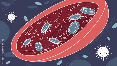 Stylized illustration of cells microorganisms and viruses perfect for science medicine or biology education.