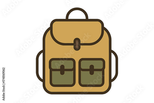 Simple vintage hiking backpack rucksack design symbolizing travel and adventure