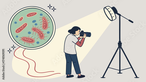 Photographer taking picture of bacteria under studio light.