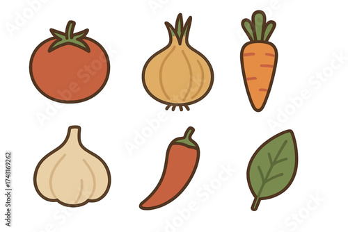 Collection of fresh organic vegetables and spices like tomato onion carrot garlic