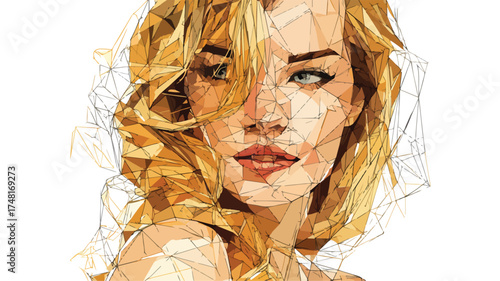 Modern Low Poly Blonde Woman Portrait Illustration for Graphic Design Projects