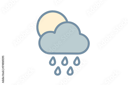 Stylized weather symbol showing a gray cloud raining with a pale yellow sun visible