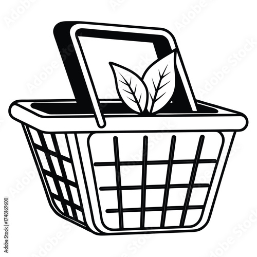 Sustainable Market Basket Icon, Eco Friendly Shopping, Natural Products, Grocery, Produce, Organic Container, Environmentally Safe, Eco Conscious, Green Lifestyle