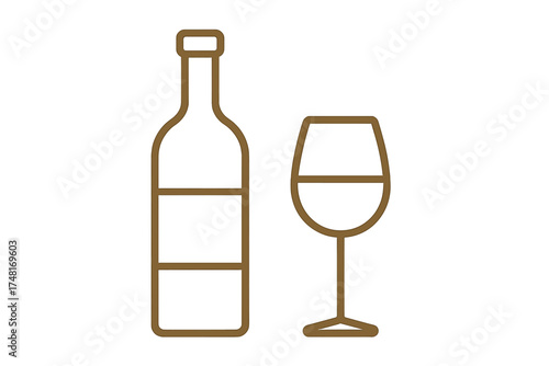 Minimalist outline of a classic wine bottle and stemmed glass ready for serving