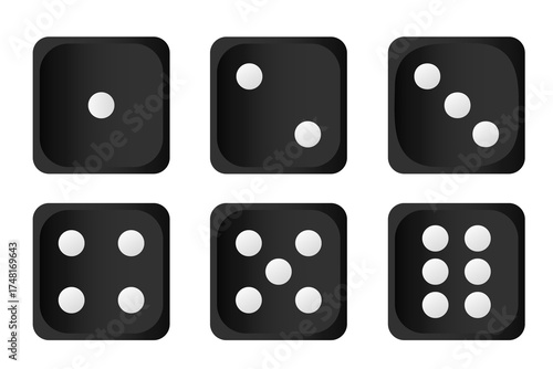 Vector set of white and black dice icons, close-up. Gambling dice. Concept for casinos and other games. Element for your design.