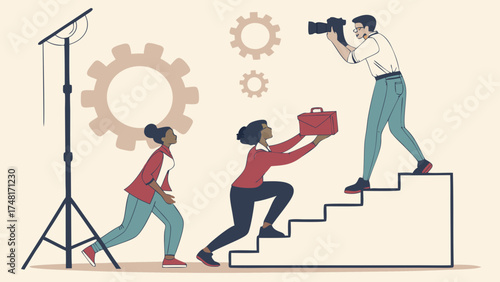 Studio Photography Shoot People on Set Photographer Taking Pictures Models Posing Behind the Scenes Creative Process Teamwork Collaboration Career Growth Success Steps to Success Profe.