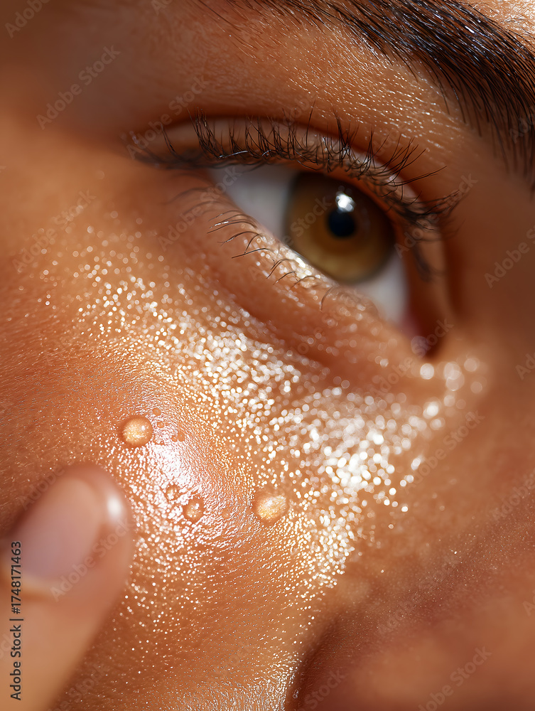 Fototapeta premium Eczema close up skin: Eczema relief shown with skincare, skin is glowing and healthy. Macro photo exhibits skin texture and relief that it offers