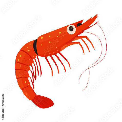 Cajun Shrimp, 2D flat vector illustration, designed in a modern minimal style on a white background.