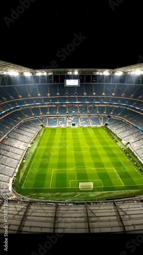 Aerial View of Empty Soccer Stadium at Night