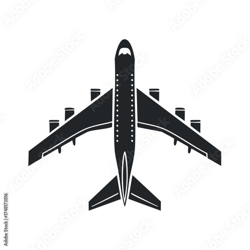 Jet airplane silhouette commercial aircraft aviation flight air travel four engines transportation passenger jet