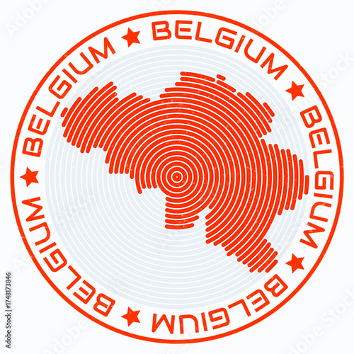 Belgium map with round title. Country shape rings. Belgium text around the country boundary shape. Modern vector illustration.