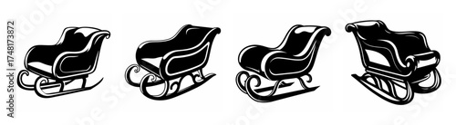 Four vintage sleigh designs offering traditional holiday transportation and winter charm