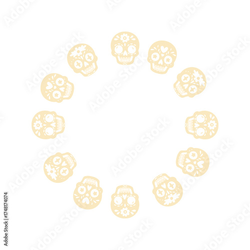 Light sugar skull wreath for Dia de los Muertos design