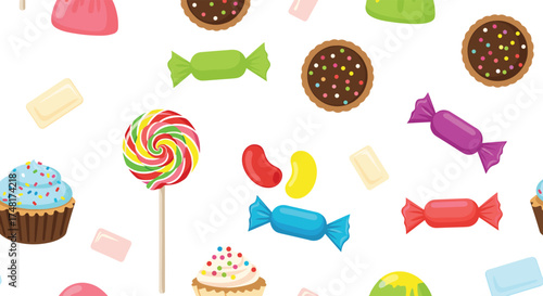 A delightful collection of colorful candies and sweet treats adorning a white background.