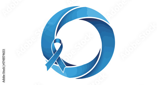 Blue awareness ribbon vector graphic with stylized circular design. Symbol for prostate cancer, men's health, and diabetes support. Copy space