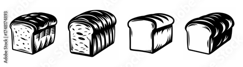 Collection of four sliced loaves of bread showcasing different crust textures and crumb structure for baking and food imagery.